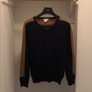 Medium Brown and Navy Blue Carven v neck Sweater